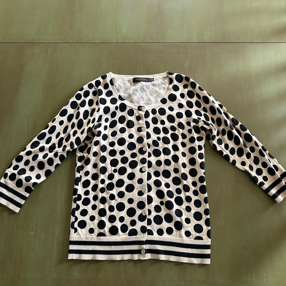 The Limited Gray and Cream Polka Dot Sweater